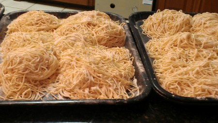 Mounds of homemade pasta.