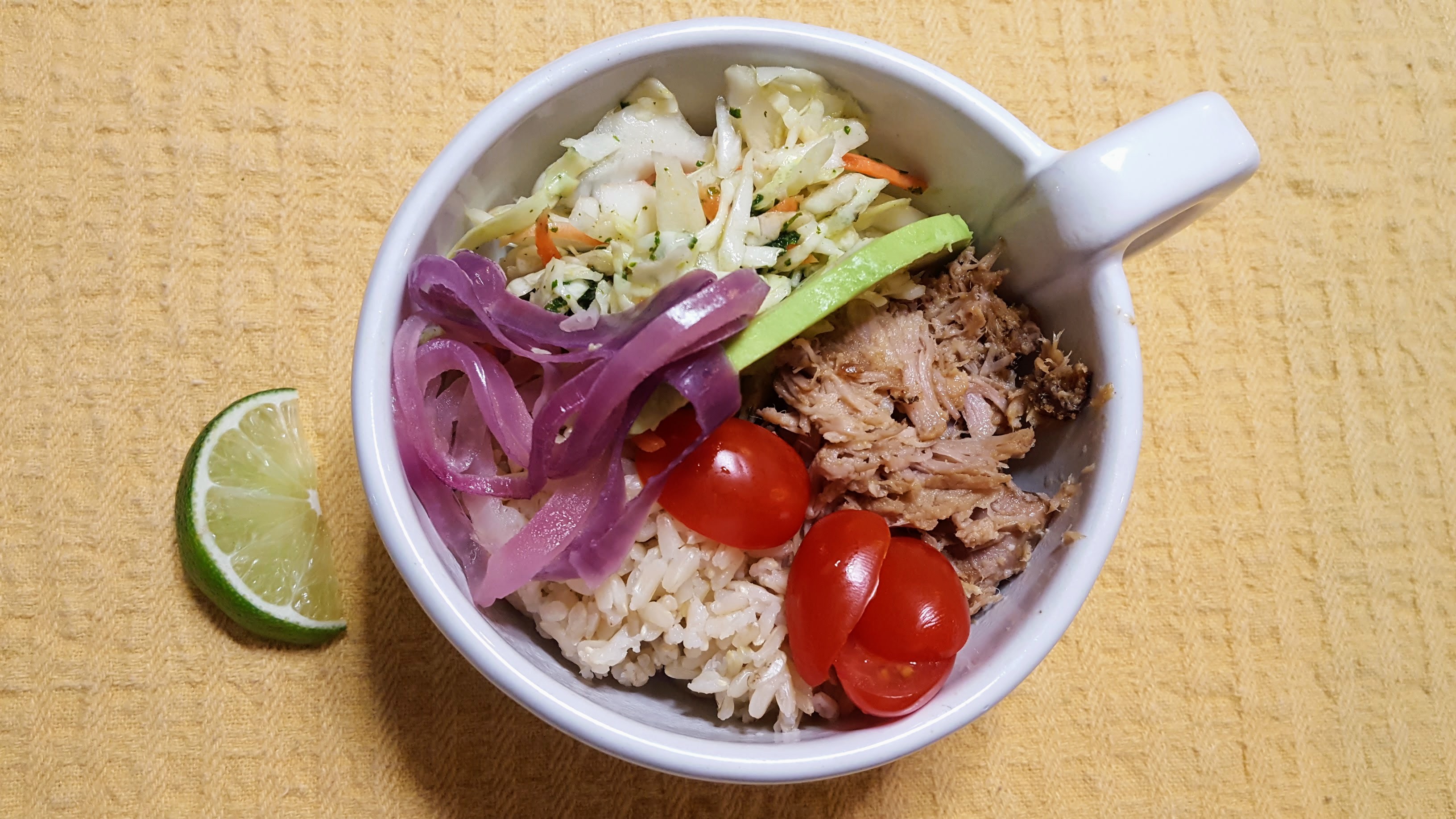 Carnitas Rice Bowls with Pickled Onions and Cilantro Slaw « Eliot's Eats