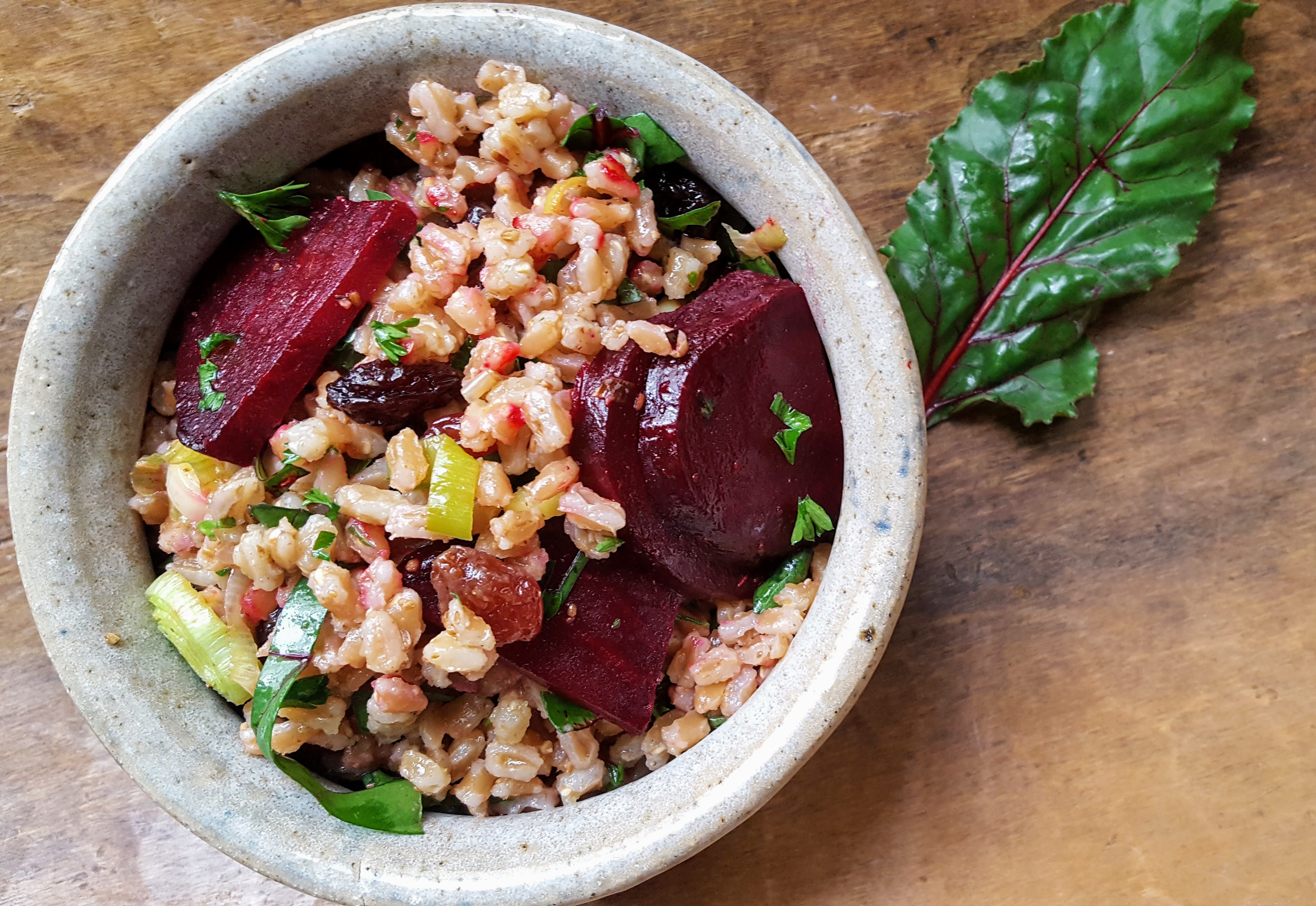 Beet and Leek Farro Salad with Spiced Vinaigrette « Eliot's Eats