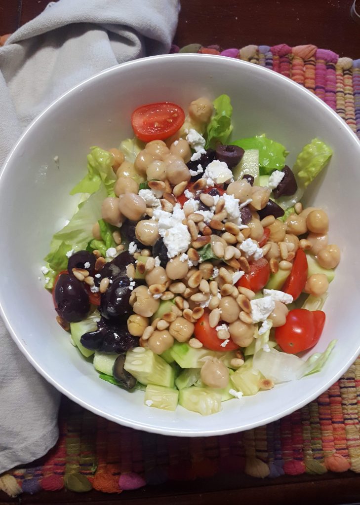 Chopped Greek Salad with Toasted Pine Nuts and Pitas for May’s Food ‘n ...